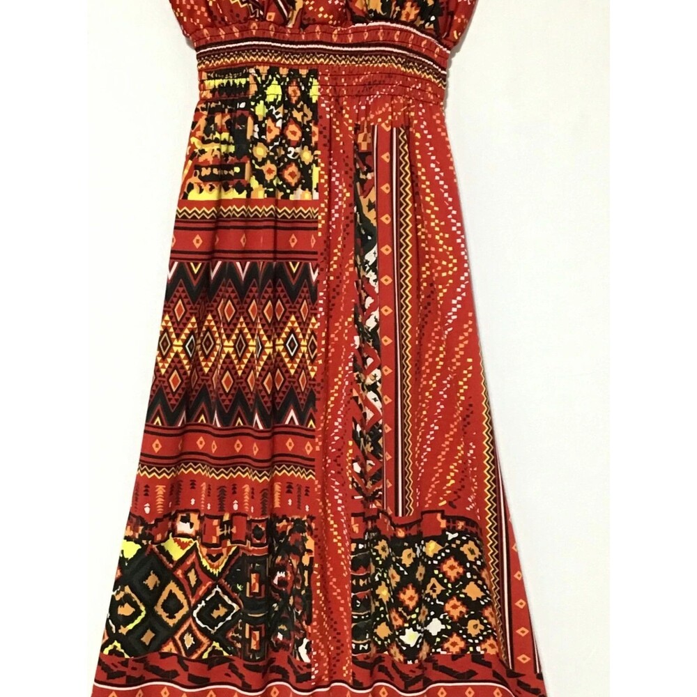 She's Cool Maxi Babydoll Dress Womens Small Abstract Artsy Vibrant Smocked Batik - Picture 6 of 13